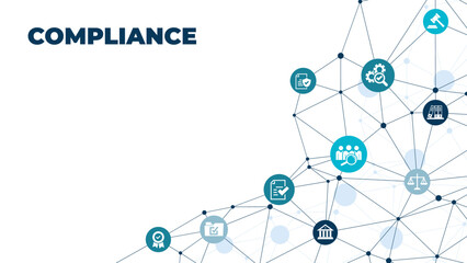 compliance icon concept: corporate mission or compliance policy or ethical management values connected icons