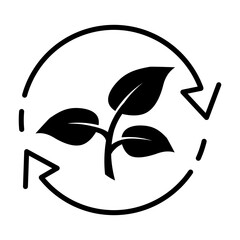 Organic recycle icon in flat. Eco care symbol on white background. Reusable environmental thin line sign in black. Ecology friendly reuse. Vector illustration for web site design, logo, app, UI.