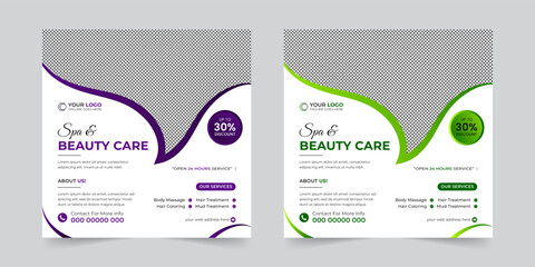 Modern Spa & Beauty Center social media post, Digital marketing agency Corporate banner promotion ads sales and discount banner vector template design.