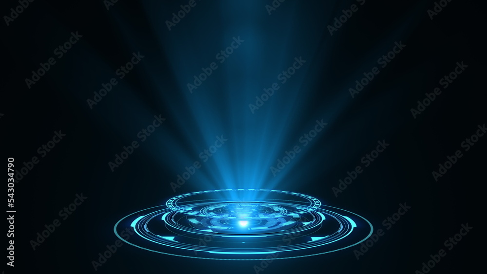 Fototapete hud circle interfaces. hi tech futuristic display. blue hologram button. digital data network protec
