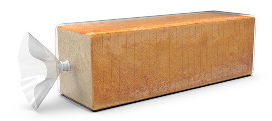 Sliced bread in foil bag packaging isolated on white background high quality details.3d rendering