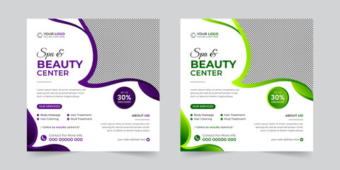 Modern Spa & Beauty Center social media post, Digital marketing agency Corporate banner promotion ads sales and discount banner vector template design.