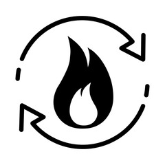 Metabolic processes icon in flat. Fire with arrows rotation symbol on white. Synthesis calorie energy sign in black Digestion of kcal icon Vector illustration for web site design, logo, mobile app, UI