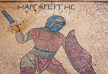 Close-up fragment of ancient mosaic in Kourion, Cyprus