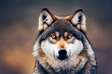 Grauer Wolf in Tundra 01 - obrazy, fototapety, plakaty