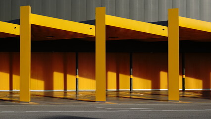 sidewalk overlooking modern industrial warehouse