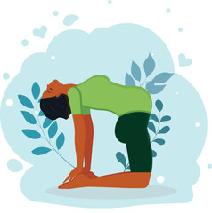 Black pregnant woman staying in yoga pose