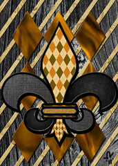 New Orleans Black & Gold Argoyle Fleur d Lis