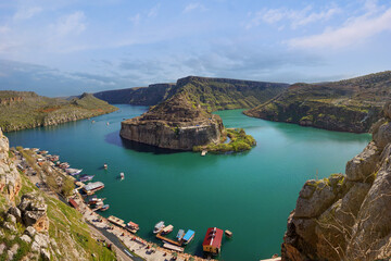 Rumkale and the Euphrates river in the first spring season