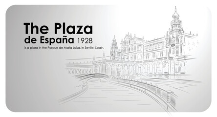 The Plaza de España. Plaza in Spain outline vector drawing.