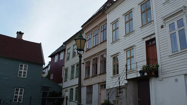 old colorful houses in the old town of Bergen, Norway, Nordnes street