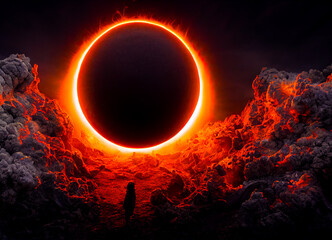 Hellscape, black ring of fire, burning hell demons devil damnation