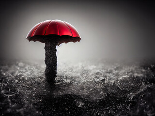 Umbrella mushroom in the rain. Concept digital art.