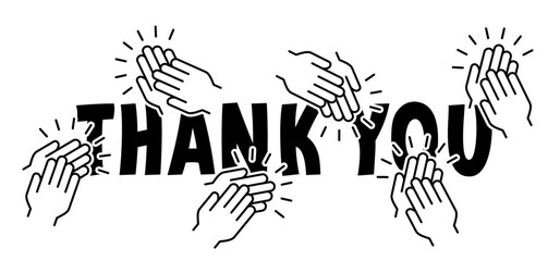 Slogan thank you with hands clapping or applause. Clap hand pictogram. Clapping hands. People applaud fot thanks. Claps symbol icon. Business, marketing and advertising and applauding.