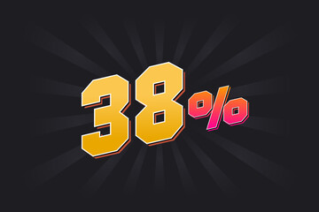 38% discount banner with dark background and yellow text. 38 percent sales promotional design.