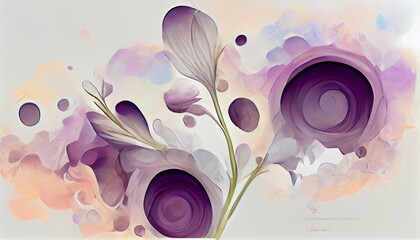 Detailed floral pattern in light purple and orange colors as an abstract illustration. Digital art with organic texture, white background. 3D digital rendering.