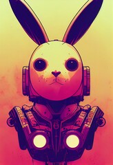 Xmas celebration postcard with a serious rabbit in technological style. Winter holidays congratulation card with a year symbol. Happy New Year and Merry Christmas for everyone, 2023 greetings