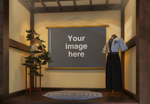 Japanese Indoor Temple Poster Mockup