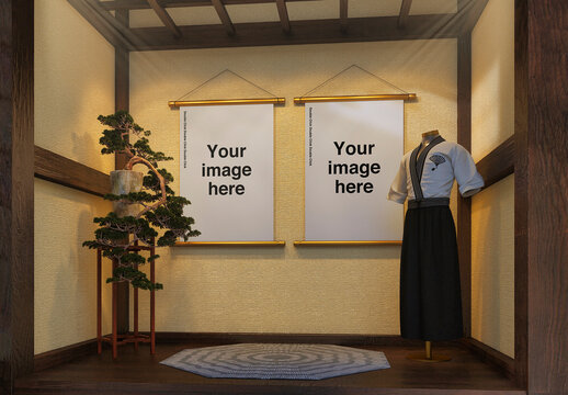 Japanese Indoor Temple Poster Mockup