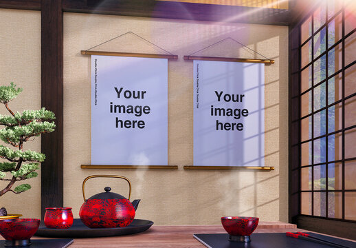 Japanese Indoor Temple Poster Mockup