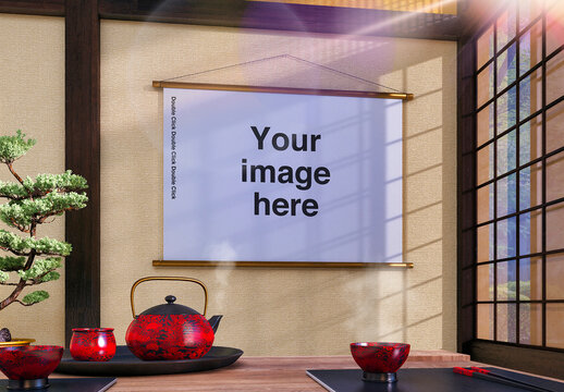Japanese Indoor Temple Poster Mockup