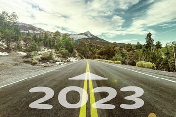 2023 number written on road with nature background