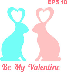 Valentine rabbit and heart. Inscription Be my Valentine. Vector illustration