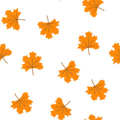 Hand drawn style vector illustration seamless pattern of orange maple leaf. Autumn theme background. Color sketch isolated on white