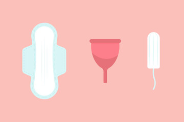 Feminine intimate hygiene. 
Menstrual period. Sanitary napkins, tampon, cup. 