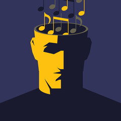 Open male head with the music notes coming out from it. Clipping mask used.