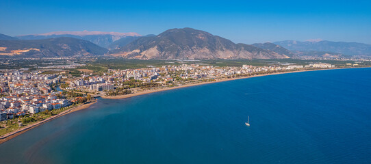 Obraz premium Aerial top View marina in Finike of Antalya Turkey. Landscape summer time