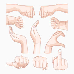 hand positions and poses vector cartoon illustration.