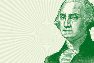 George Washington Close-up Green Color with burst and space for text