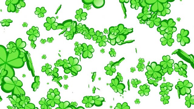 A fountain burst of 3D illustrated green clovers