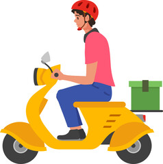 Male courier riding on scooter food and goods delivery service vector flat illustration