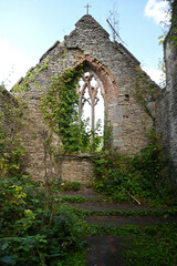 Church ruins Gothic window detail in Tintern