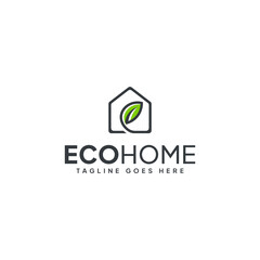 Fototapeta premium Home icon with green leaf vector logo design, eco-friendly home logo design, nature icon template