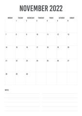Calendar November 2022 portrait start from monday