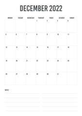 Portrait Calendar December 2022 start from monday