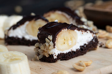 chocolate-drenched banana cake with cheese cream