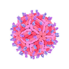 West Nile virus (WNV) with its protein envelope. The west nile virus can cause encephalitis in humans. It is transmitted by mosquitoes. 3d illustration