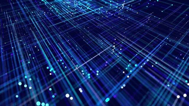 Lines form hologram information blocks, ai construction light grid, info concept lines and nodes. Big data fields. Hi-tech info technology. vj loop abstract background sci fi theme