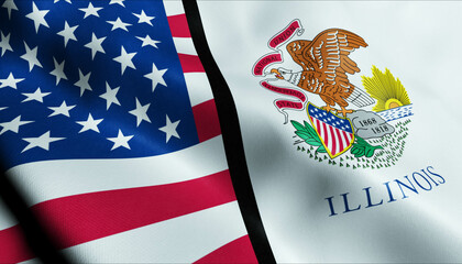 Illinois State and USA Merged Flag Together A Concept of Realations