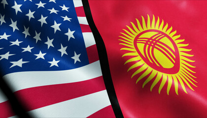 Kyrgyzstan and USA Merged Flag Together A Concept of Realations