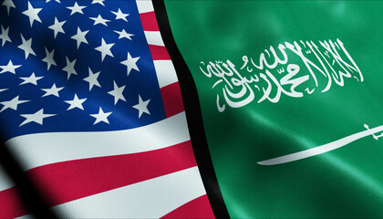 Saudi Arabia and USA Merged Flag Together A Concept of Realations