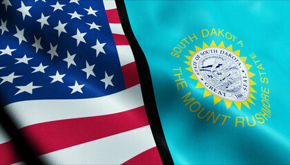 South Dakota and USA Merged Flag Together A Concept of Realations