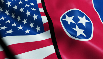 Tennessee and USA Merged Flag Together A Concept of Realations