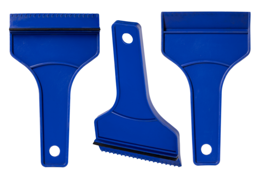 Plastic car window ice scraper on isolated background.