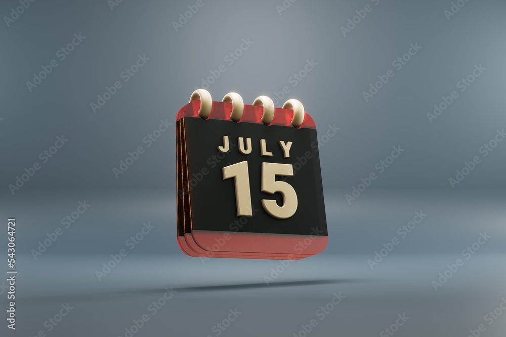 Aufkleber standing black and red month lined desk calendar with date july 15. modern design with golden elemen