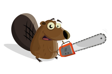 funny cartoon beaver with chainsaw © shockfactor